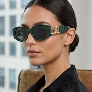 Roberto Cavalli SRC064 0D80 Green Gold Oval Sunglasses NWT Authentic